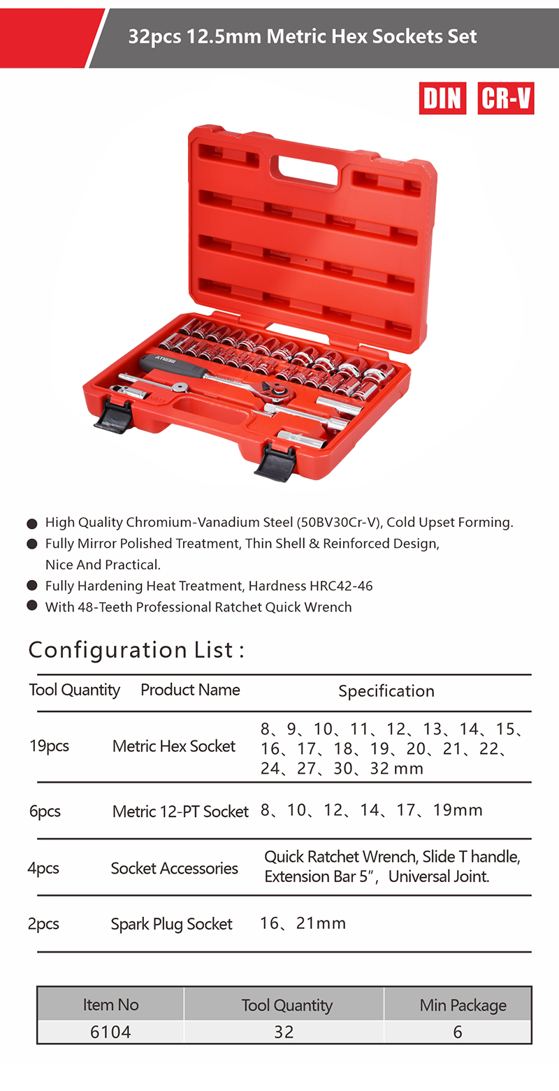 32pcs 12.5mm metric hex socket set 32pcs 12.5mm metric hex socket set
